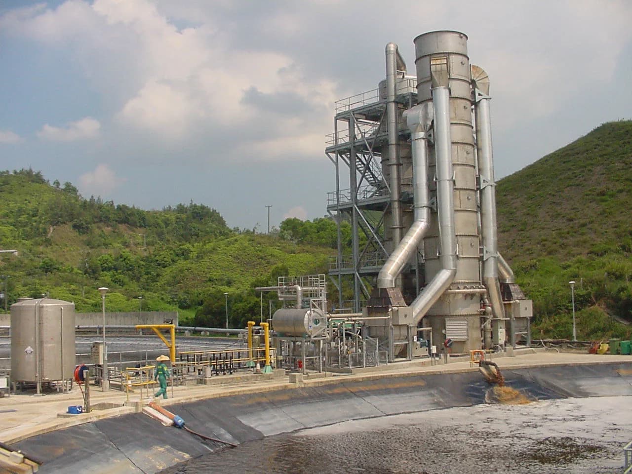 Ammonia stripping columns at a landfill leachate treatment plant in Hong Kong